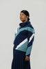 Image of Marble Diagonal Color Block Cowl Neck Sweater - Navy/Teal/White