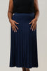 Image of Marble Pleated Cotton Sweater Knit Skirt - Navy