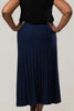 Image of Marble Pleated Cotton Sweater Knit Skirt - Navy