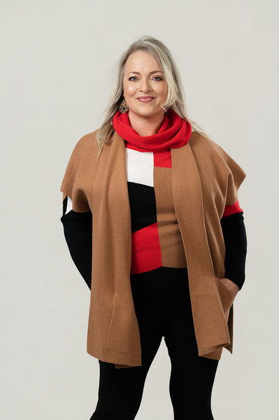 Marble Short Sleeve Open Front Cardigan - Camel