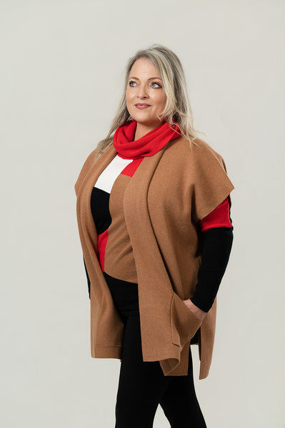 Marble Short Sleeve Open Front Cardigan - Camel