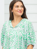 Image of Michelle McDowell V-Neck  Puff Sleeve Top - Green/White/Pink