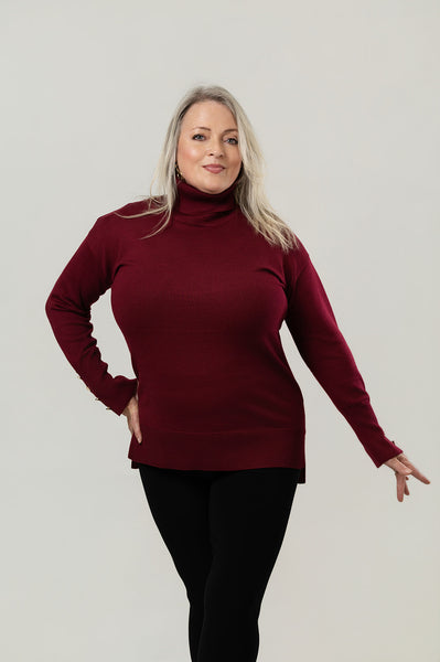 Metric Knits Button Cuff Turtleneck - Dark Cherry