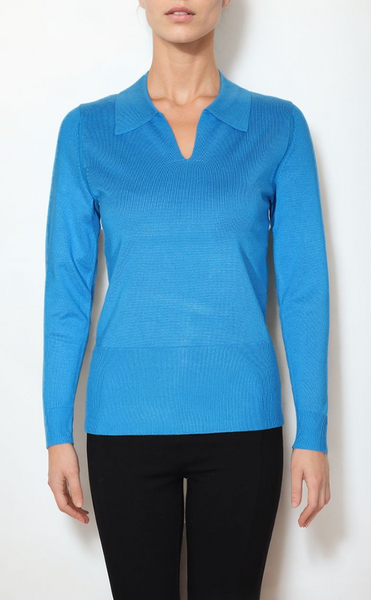 Metric Knits Long Sleeve Split Neckline Sweater - Jewel Blue