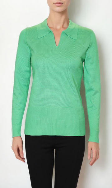 Metric Knits Long Sleeve Split Neckline Sweater - Island Green