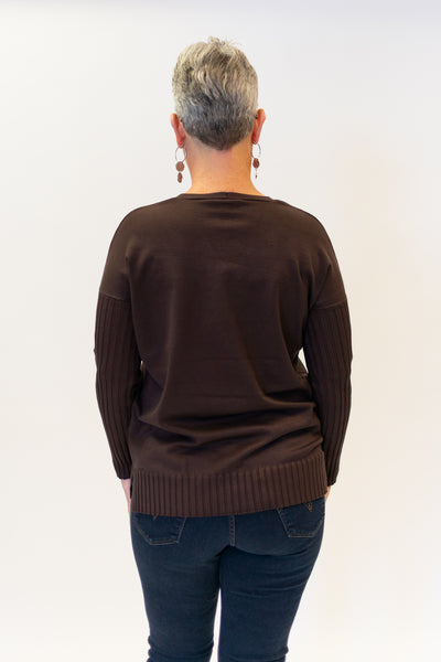 Metric Knits V-Neck Drop Shoulder Sweater - French Roast