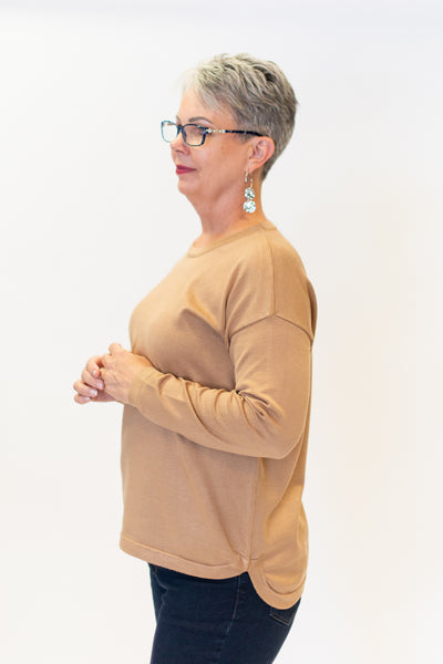Metric Knits Crew Neck Drop Shoulder Sweater - Camel