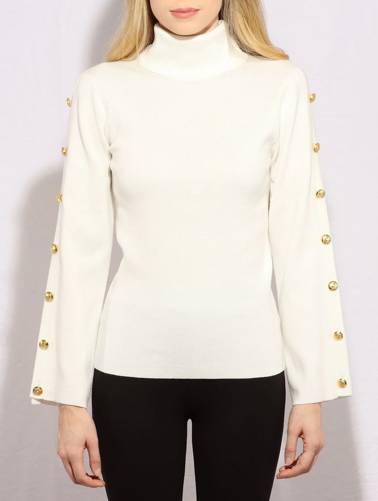 Metric Knits Button Sleeve Turtleneck - Ivory
