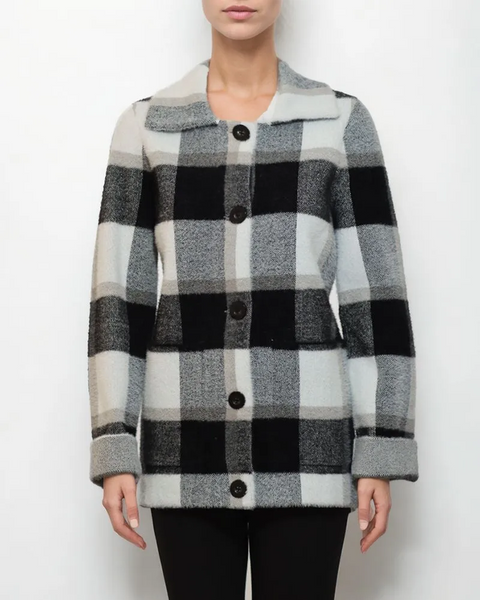 Metric Knits Buffalo Plaid Shirt Jacket - Black Combo