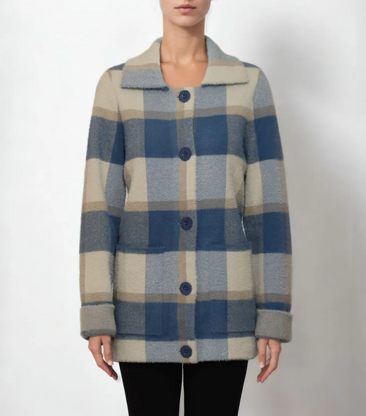 Metric Knits Buffalo Plaid Shirt Jacket - Blue Combo