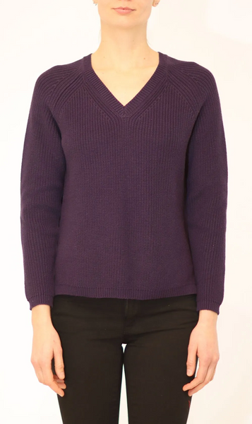 Metric Knits Shaker Knit V-Neck Hi/Low Sweater - Deep Purple