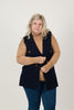 Image of Metric Knits Faux Double Breasted Open Front Sweater Knit Vest - Navy