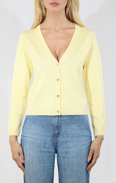 Metric Knits Button Front Long Sleeve Cardigan - Cool Lemon