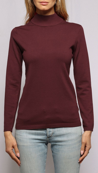 Metric Knits Mock Neck Sweater - Dark Cherry