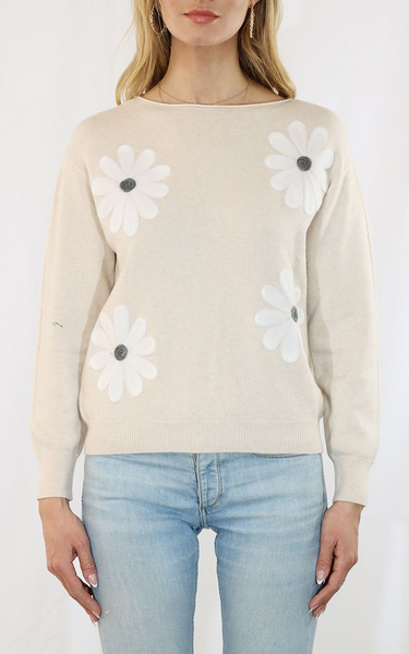 Metric Knits Daisy Appliqué Sweater - Oatmeal Combo