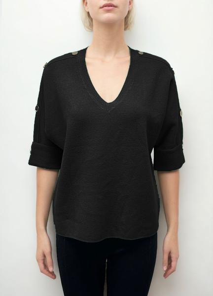 Metric Knits V-Neck Button Sleeve Sweater - Black