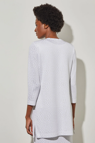 Ming Wang Metallic Stud Detail Textured Knit Jacket - White/Silver