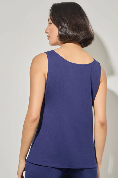 Ming Wang Deco Crepe Tank - Regatta Blue