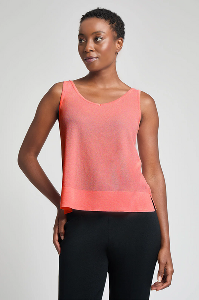 Ming Wang Side Slit Soft Knit Tank - Sunkist Coral