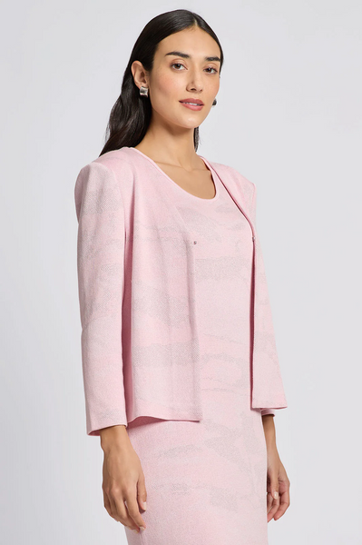 Ming Wang Abstract Shimmer Soft Knit Jacket Plus Size - Rosy Blush/White