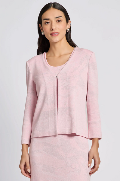 Ming Wang Abstract Shimmer Soft Knit Jacket Plus Size - Rosy Blush/White