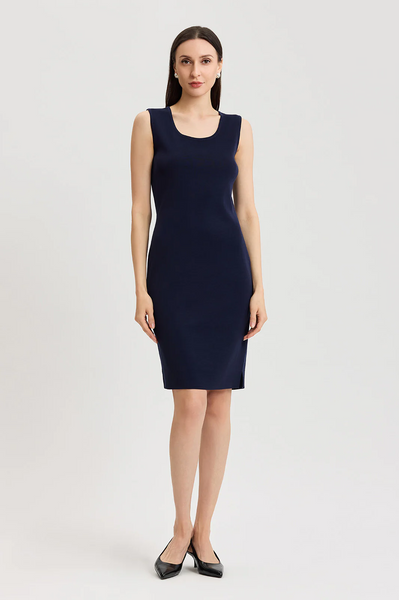 Ming Wang Sleeveless Scoop Neck Sheath Knit Dress - Indigo Blue