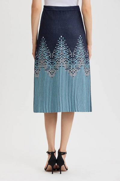 Ming Wang Flared Linear Ombre Soft Knit Pull On Skirt - Indigo/Multicolor
