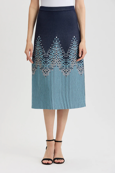Ming Wang Flared Linear Ombre Soft Knit Pull On Skirt - Indigo/Multicolor