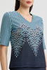 Image of Ming Wang Short Sleeve V-Neck Linear Ombre Soft Knit Top - Indigo/Multicolor