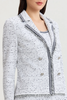 Image of Ming Wang Heritage Faux Double Breasted Eyelash Trim Knit Jacket - White/Indigo