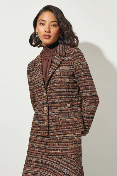 Ming Wang Three Button Tweed Jacket - Chestnut/Black/Multicolor