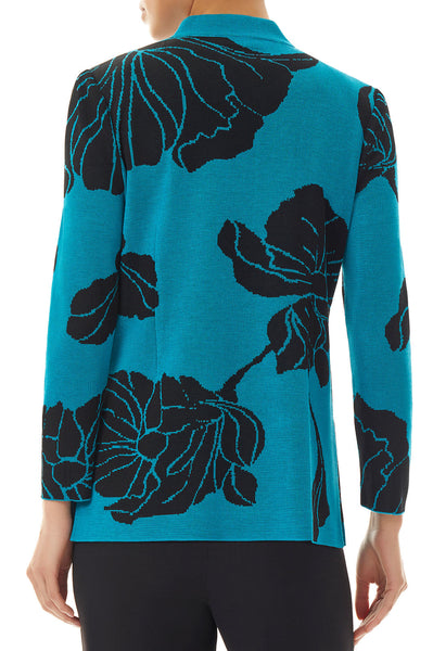 Ming Wang Floral Jacket - Bright Teal/Black