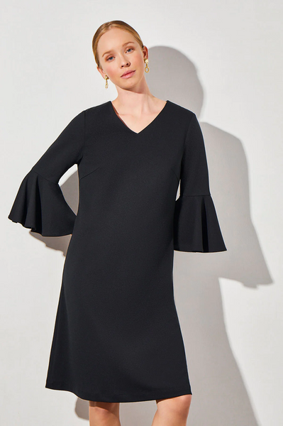 Ming Wang V-Neck Bell Sleeve Crepe de Chine Dress - Black *Take an EXTRA 1/2 Off*