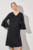 Image of Ming Wang V-Neck Bell Sleeve Crepe de Chine Dress - Black *Take an EXTRA 1/2 Off*