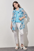 Image of Ming Wang 3/4 Sleeve Open Front Floral Burnout Jacket - Blue/Multicolor