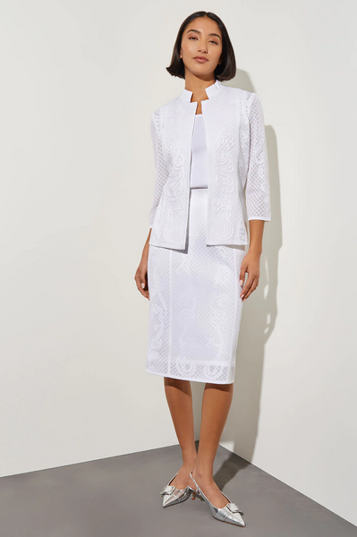 Ming Wang Soutache Jacquard Knit Mandarin Collar Jacket - White