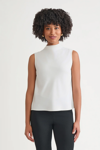 Ming Wang Deco Crepe Cowl Neck Tank - White