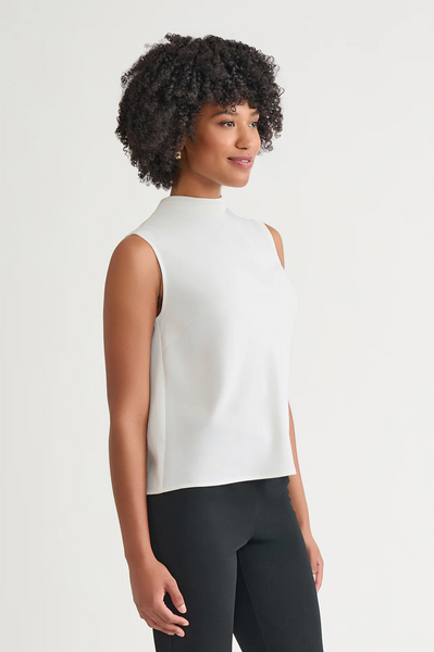 Ming Wang Deco Crepe Cowl Neck Tank - White