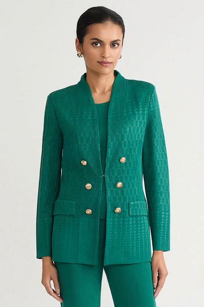 Ming Wang Faux Double Breasted Jacquard Jacket - Green