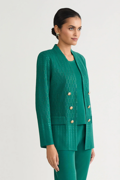 Ming Wang Faux Double Breasted Jacquard Jacket - Green