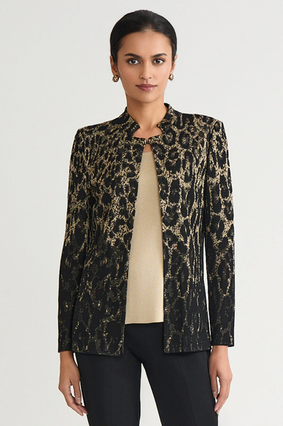 Ming Wang Leopard Print Jacquard Knit Jacket - Black/Multicolor/Animal Print