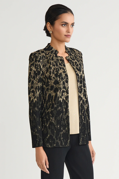 Ming Wang Leopard Print Jacquard Knit Jacket - Black/Multicolor/Animal Print