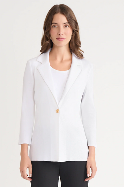 Ming Wang Single Breasted Notched Lapel Knit Blazer - White