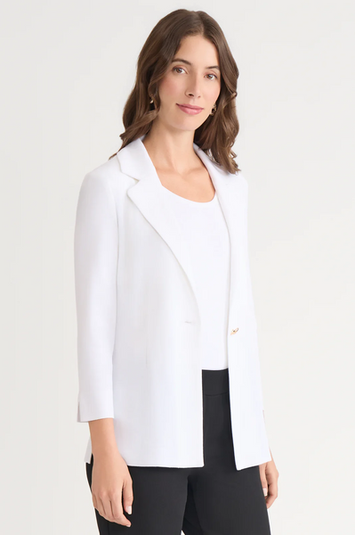 Ming Wang Single Breasted Notched Lapel Knit Blazer - White