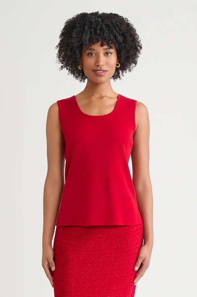 Ming Wang Mid-Length Scoop Neck Knit Tank - Holiday Red
