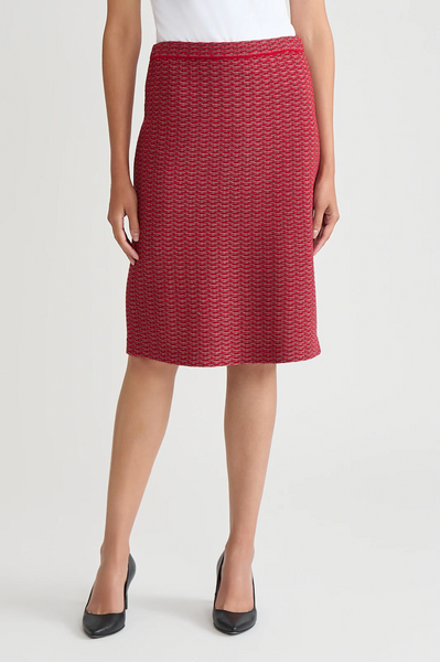 Ming Wang Textured Stitch Straight Knit Skirt - Holiday Red/Multicolor