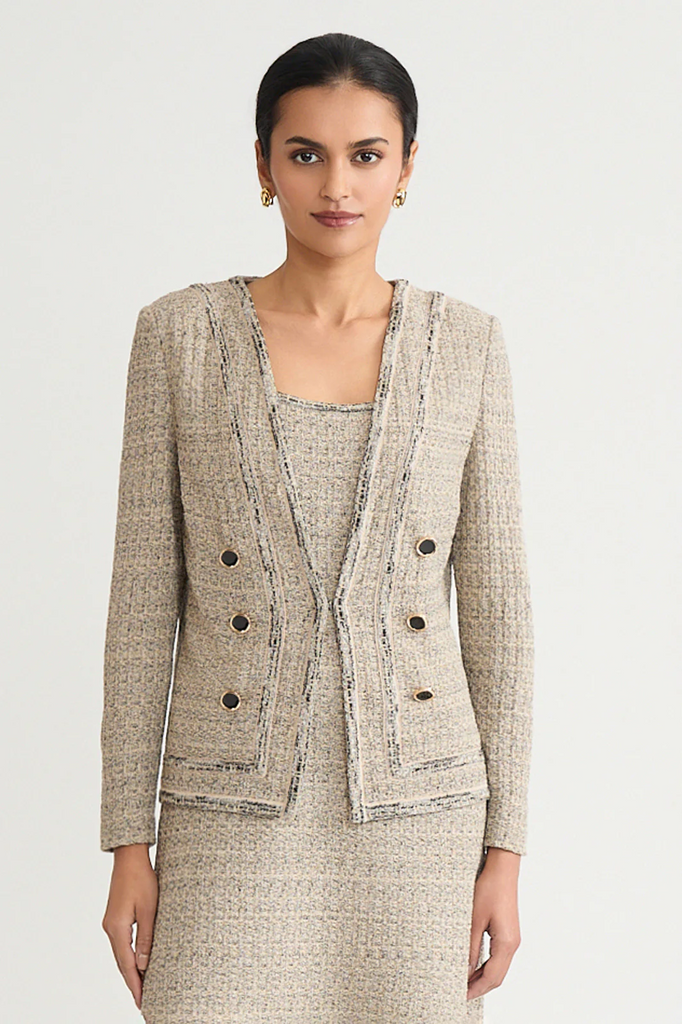 Ming Wang Heritage Shimmer Tweed Knit Jacket - Gold/Black