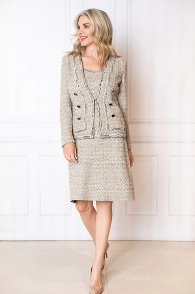 Ming Wang Heritage Shimmer Tweed Knit Jacket - Gold/Black