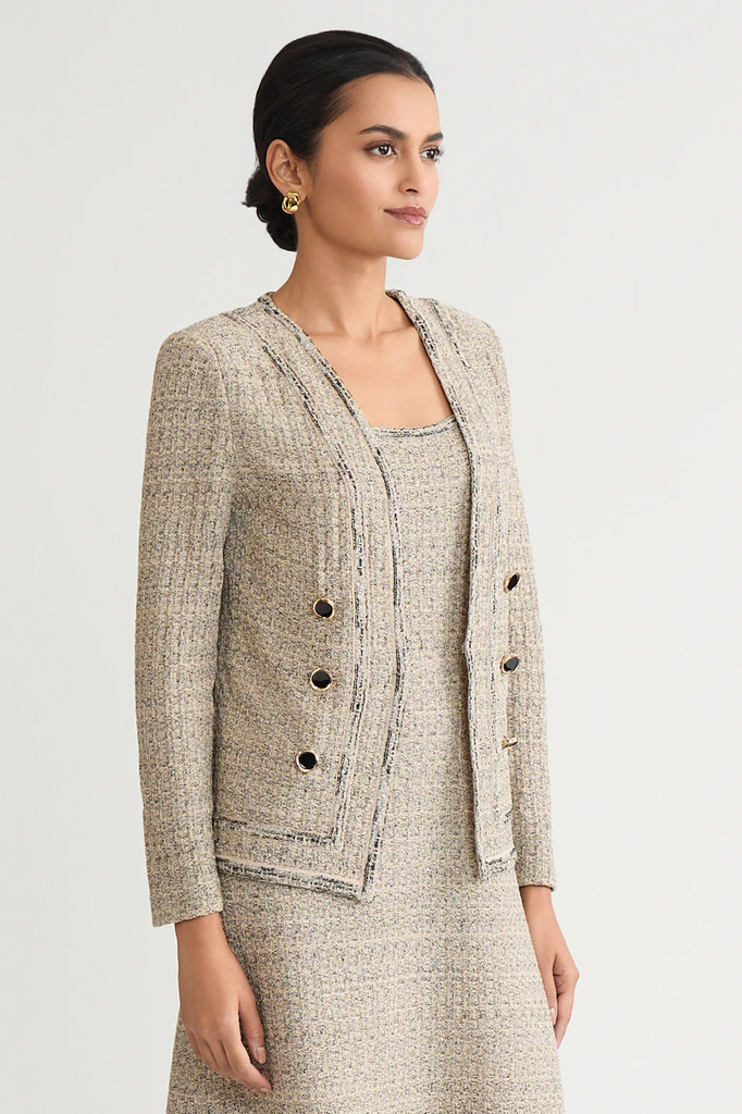 Ming Wang Heritage Shimmer Tweed Knit Jacket - Gold/Black