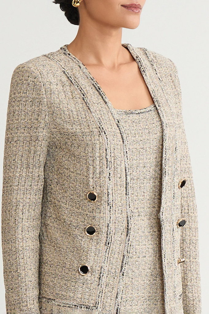 Ming Wang Heritage Shimmer Tweed Knit Jacket - Gold/Black